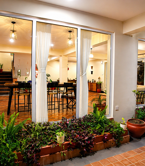 StillPoint interior - open doors overlooking the garden terrace
