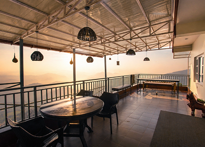 Rooftop dining terrace at StillPoint overlooking the mountains