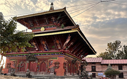 Panoramic Himalayan mountain view at dusk